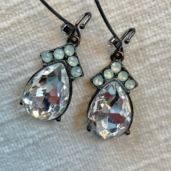 Vintage Crystal & Pearl Teardrop Earrings - Picture 1 of 4